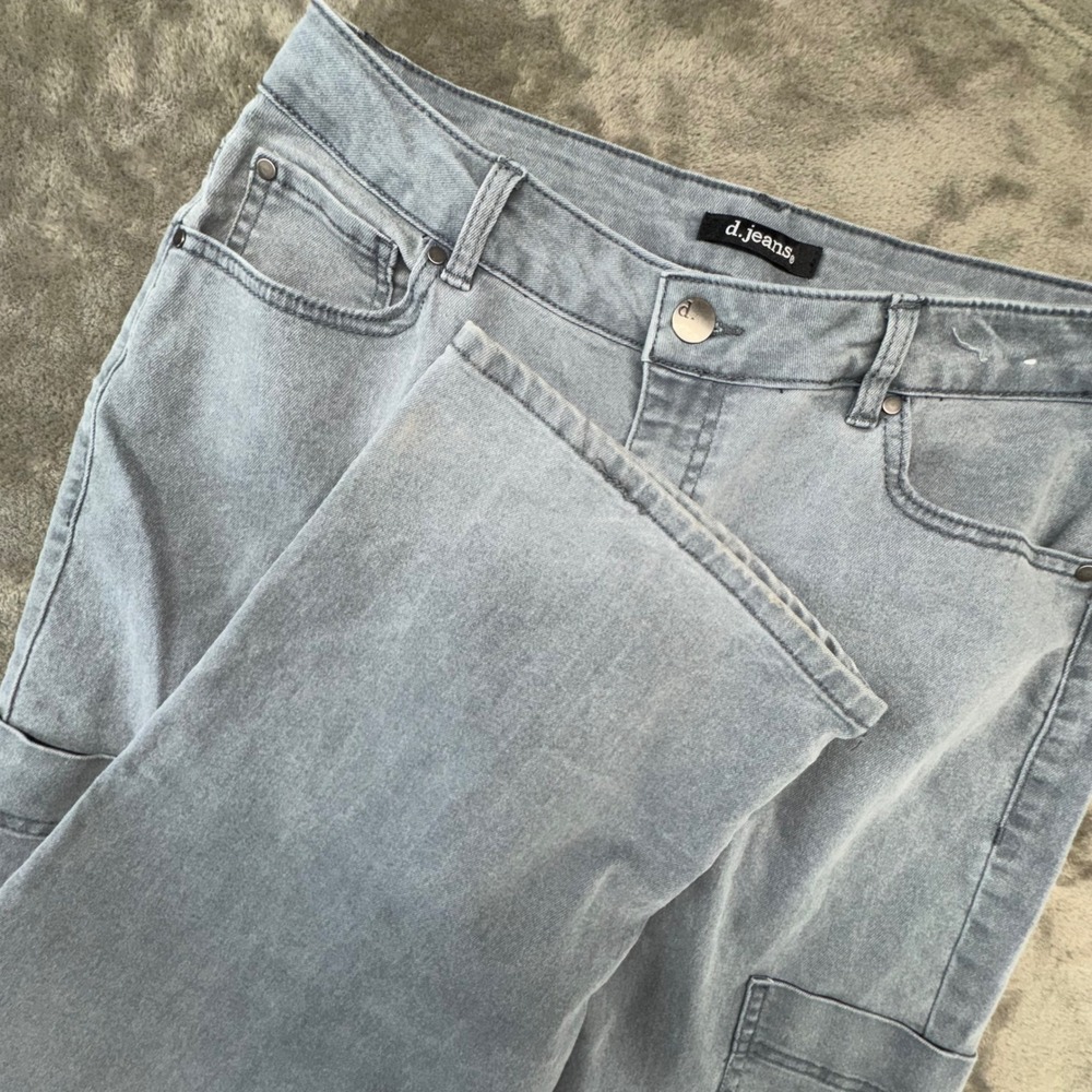 d. jeans Womens Size 12 Blue Gray Denim Mid Rise Crop Cargo‎ Pants